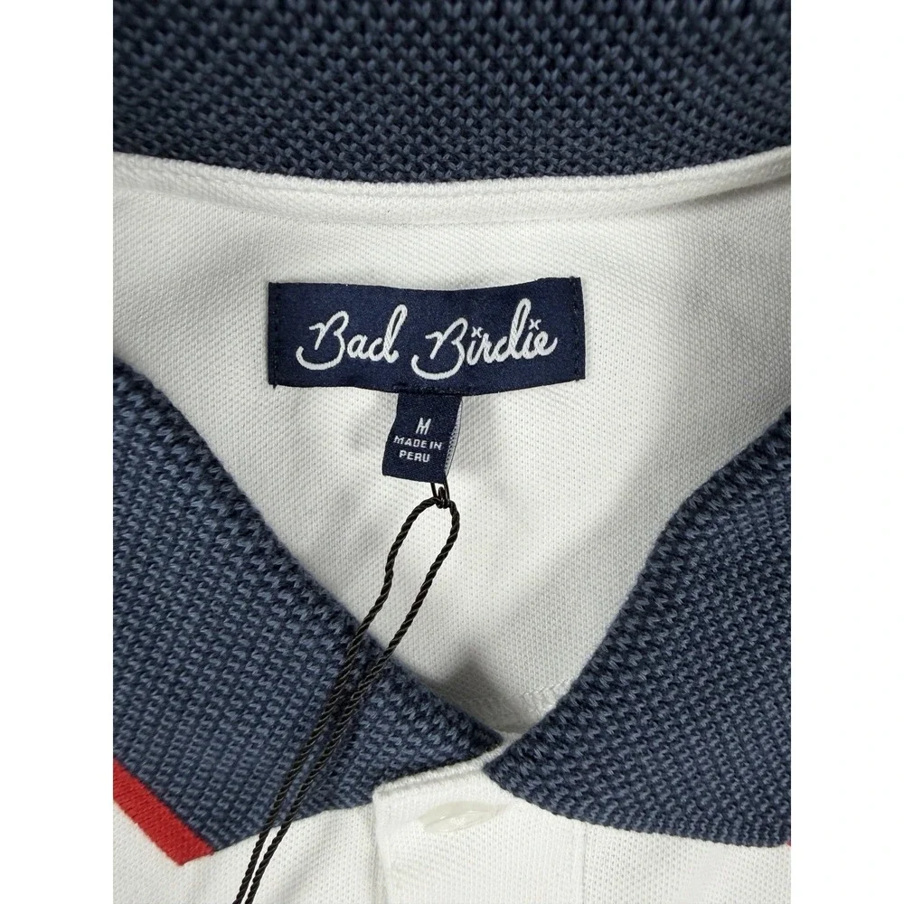 Bad‎ Birdie Men's Golf Polo Shirt, Large Med, White, Red & Blue, NWT